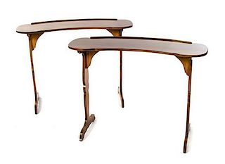 A Pair of Brandt Maryland Mahogany Side Tables, Height 27 1/2 x width 38 x depth 12 inches.