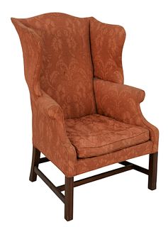 Chippendale Mahogany Upholstered Wing Chair
