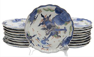 Set of 18 Japanese Imari Porcelain Scalloped Plates