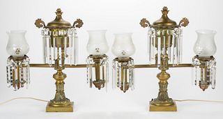 CAST-BRASS PAIR OF ARGAND MANTLE LAMPS