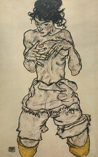 Egon Schiele (After) - Half-naked on knees