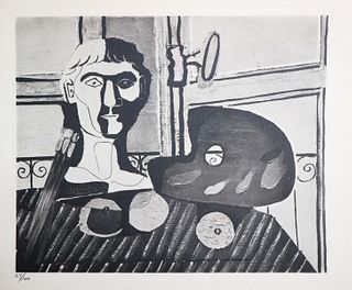 Pablo Picasso - Palette pinceau et modele en platre