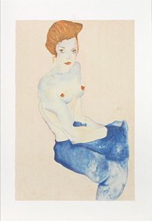 Egon Schiele (After) - Seated Girl with Bare Torso and