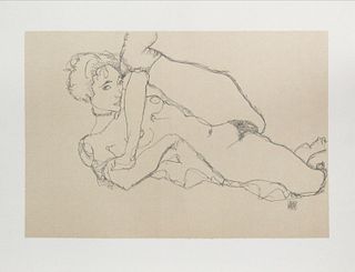 Egon Schiele (After) - Reclining Nude Left Leg Raised