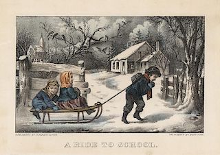 A Ride to School - Original Small Folio Currier & Ives Lithograph