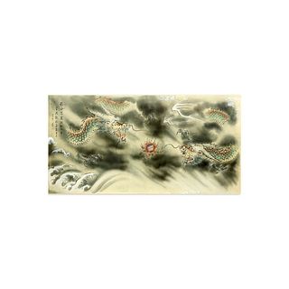 Palace Size Painting on Silk of Two Dragons