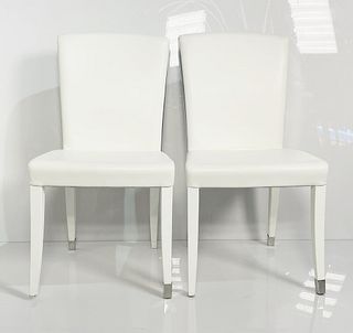 Pair of Elisa Side Chairs embossed in White Leather by Fendi