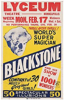 BLACKSTONE, HARRY (HENRY BOUGHTON). Thrill After Thrill! World’s Super Magician. Blackstone.