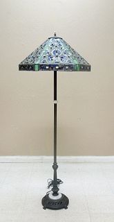 Tiffany Style Floor Lamp with Leaded Glass Shade. 