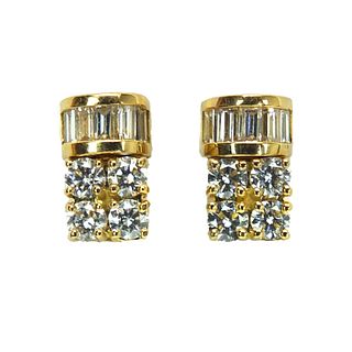 Diamond and 18 Karat Yellow Gold Earrings