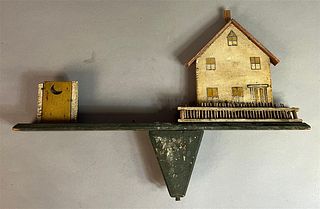 Vintage Whirligig Fragment, House with Picket Fence