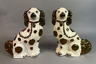 Pair of Large Lusterware Staffordshire Dogs