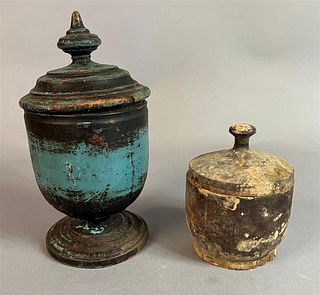 Two Turned Wooden Vessels w Lids
