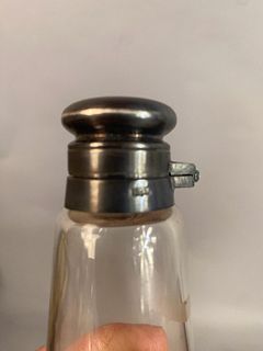 Glass Hunting Flask in Leather Case Sterling Silver Lid