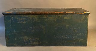 18th c Six Board Blanket Chest w Old Blue Paint