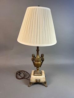 Bronze Lamp with Marble Base and Cherubs