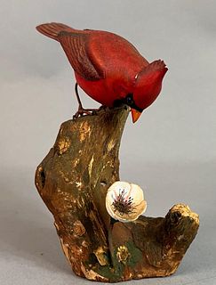 Carved and Painted Wooden Cardinal