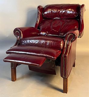Red Leather Chippendale Style Reclining Chair