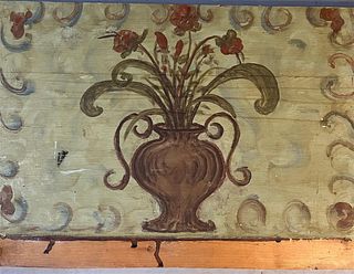 20th c Painting on Wood of an Urn w Flowers
