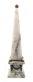 A Marble and Onyx Obelisk, Height 24 1/4 inches.