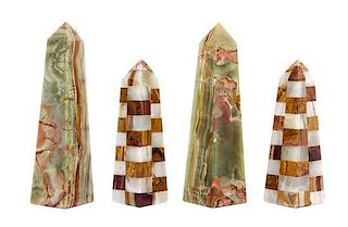 A Pair of Onyx Obelisks, Height of first 10 inches.