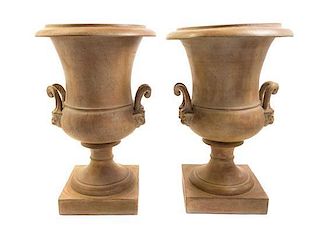 A Pair of Neoclassical Style Terra Cotta Urns, Height 21 1/2 inches.