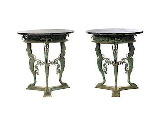 A Pair of Neoclassical Style Patinated Metal Gueridons, Height 28 1/4 x diameter 27 inches.