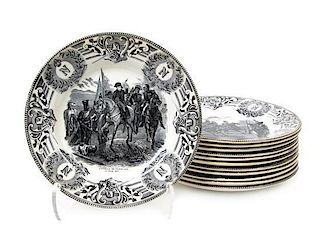 A Set of Twelve Belgian Transfer Decorated Plates, Diameter 8 inches.