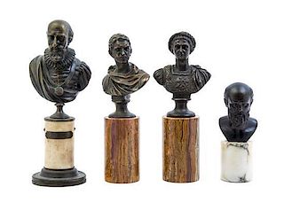 Four Continental Bronze and Cast Metal Busts, Height of tallest 11 inches.