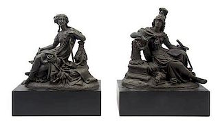 A Pair of Continental Cast Metal Figures, Width of first 13 inches.