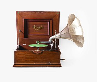 A scarce Reginaphone 20 3/4 inch disc music box with phonograph