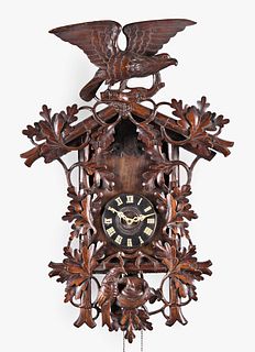 Black Forest cuckoo clock with impressive eagle and mother bird