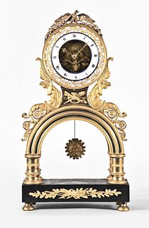 An early 19th century French skeleton clock signed Gaston Joly