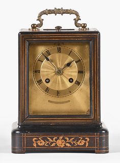 France ebony and inlaid oak case carriage clock