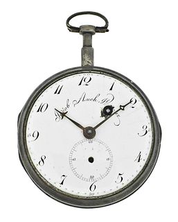 An early 19th century silver cylinder pocket watch signed Jacob Auch