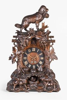 Black Forest hand carved shelf cuckoo clock with St. Bernard