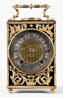 A late 19th century French ebonized quarter striking portable table clock signed Breguet