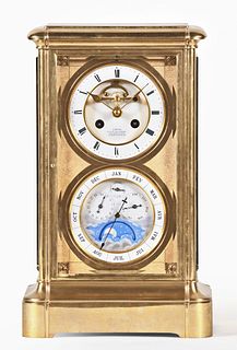A mid 19th century four glass mantel regulator with perpetual calendar by Lepine
