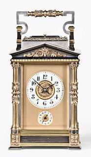 A large, unusual and decorative late 19th century French architectural carriage clock