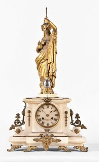 A late 19th century French figural mantel clock with conical pendulum