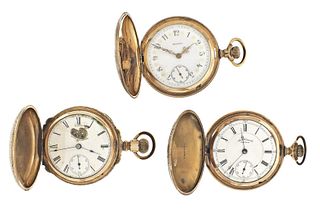 A lot of eight 18 size American pocket watches