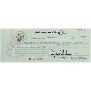 Lyndon B. Johnson Rare Signed Check as President