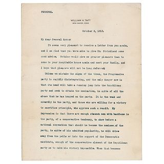 William H. Taft Typed Letter Signed on Roosevelt and Progressive Party