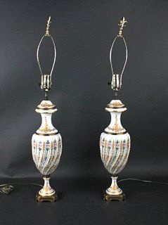 Pair of French Hand-Painted Porcelain Urns