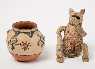 Native Pottery Jar and Bear Figure