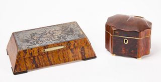 Antique Tortoise Dresser Box and Tea Caddy