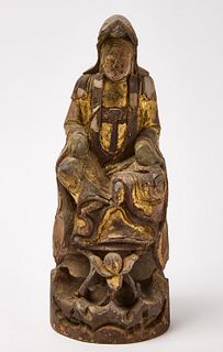 Chinese Carved Guan-Yin Gilt Wood Figure