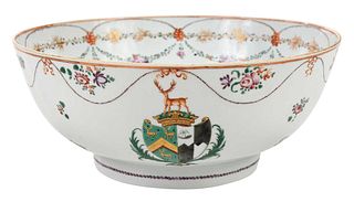 Chinese Export Porcelain Armorial Punch Bowl, Robinson and Forrester