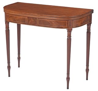 Fine Southern Federal Figured and Inlaid Mahogany Card Table