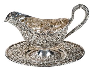 Kirk Repousse Sterling Gravy Boat and Underplate